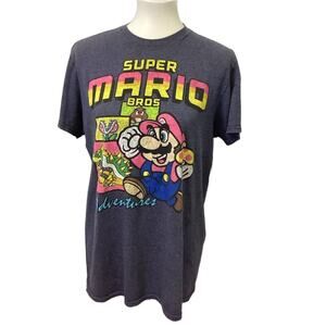 Super Mario Bros Medium Cotton Blend Short Sleeve Bowser Goomba Tee Shirt